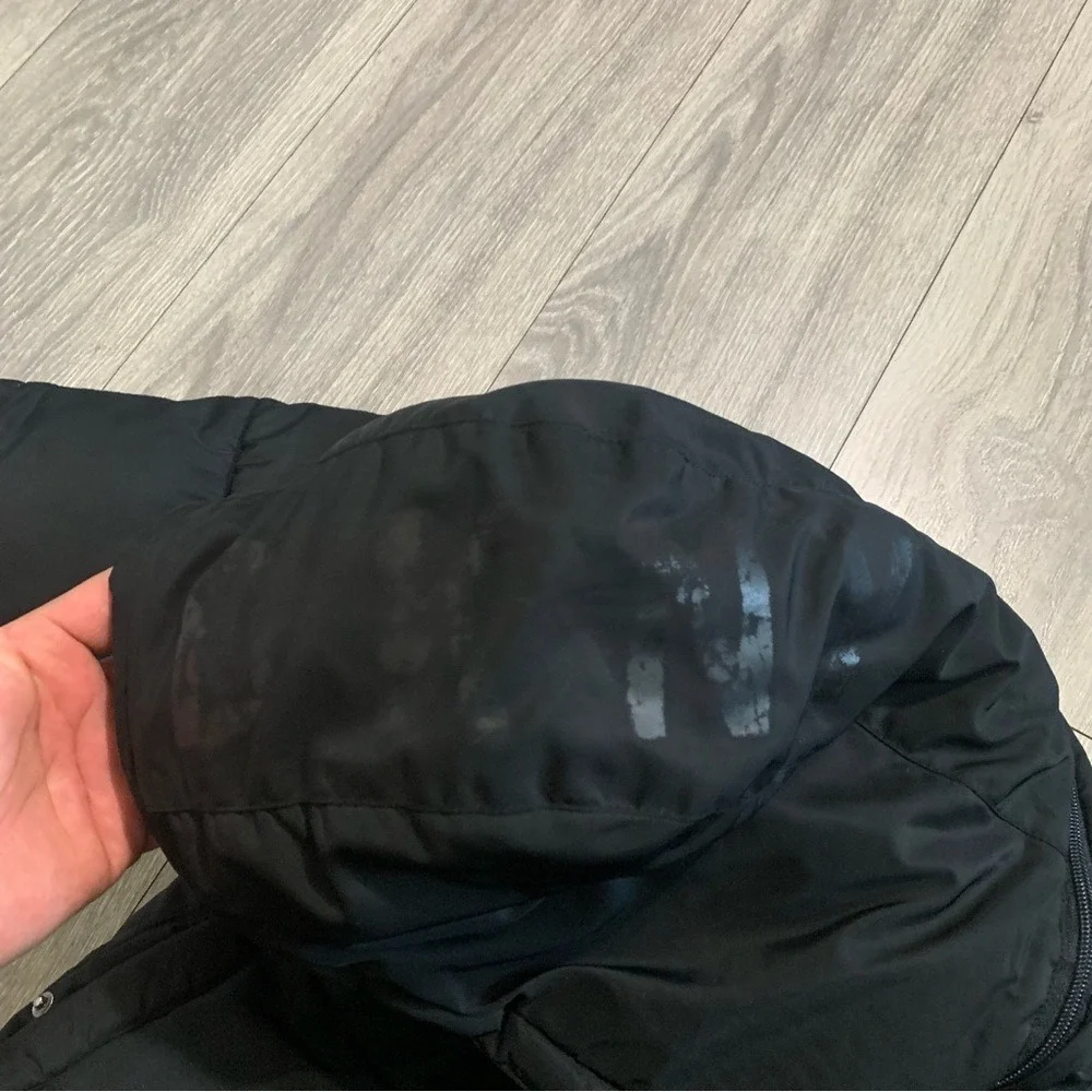 DKNY Boys Black Puffer Jacket L 14/16 Sherpa Lined Hood Logo Tape Winter Coat